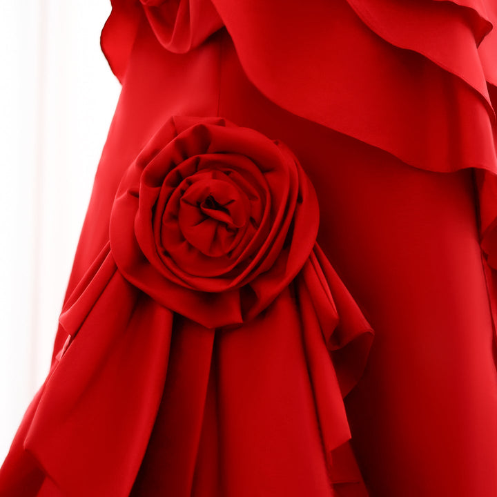 Elegant Wine Red Mermaid 3D Flowers Evening Dress SF029