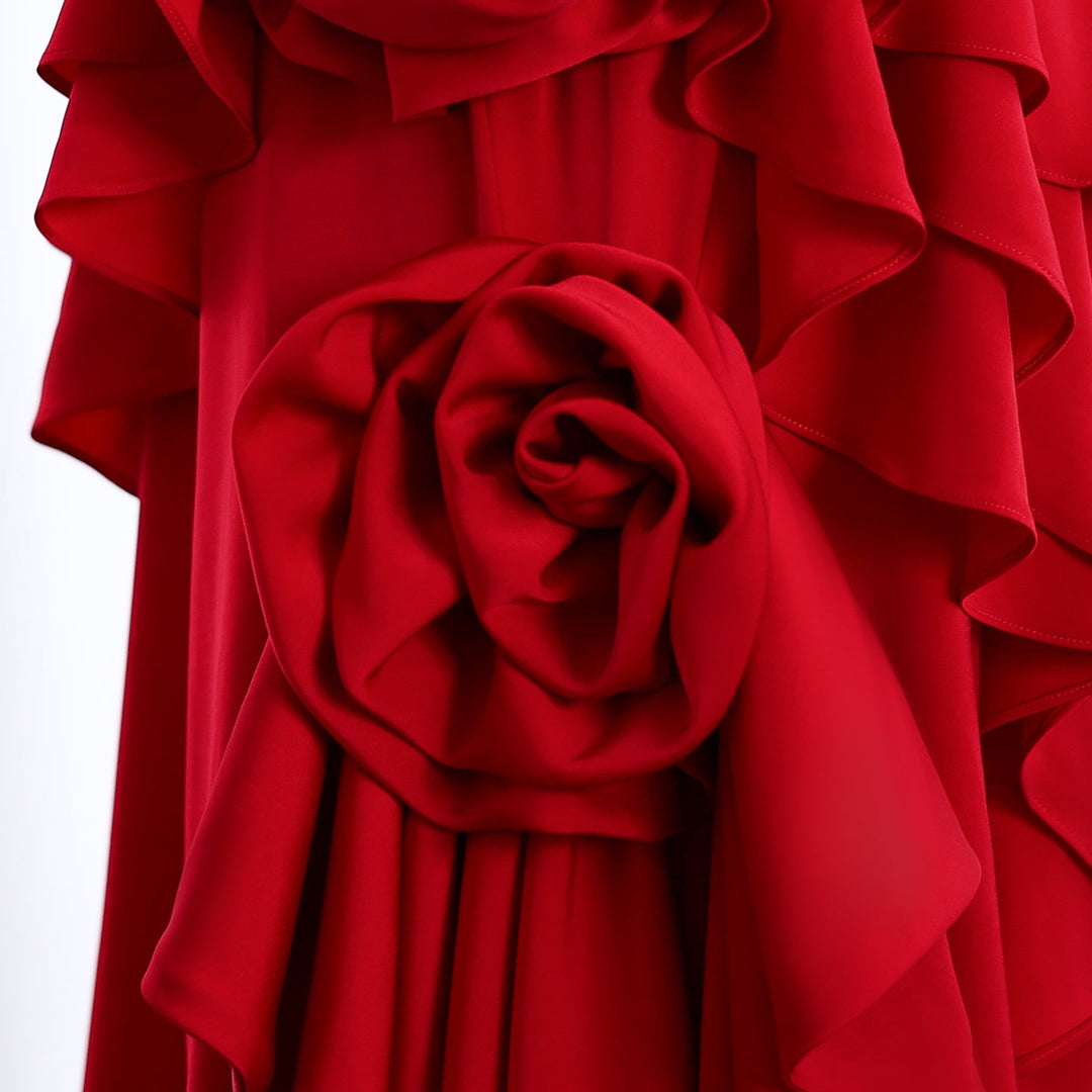Elegant Wine Red Mermaid 3D Flowers Evening Dress SF029