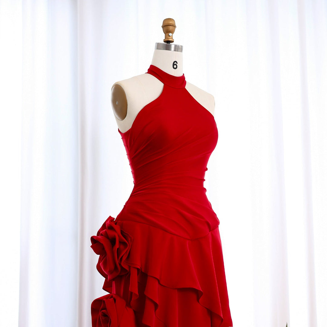 Elegant Wine Red Mermaid 3D Flowers Evening Dress SF029