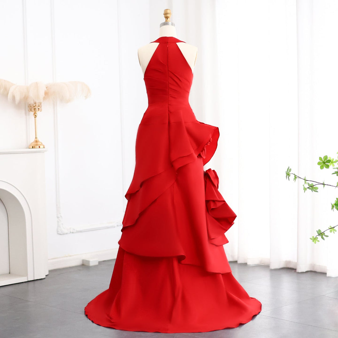 red mermaid ruffle dress Luxury Red Mermaid Aso Ebi Prom Dresses Feathers Cap Sleeves Cryatals Beaded Tiered Ruffles Plus Size Women Evening Gowns fg4249