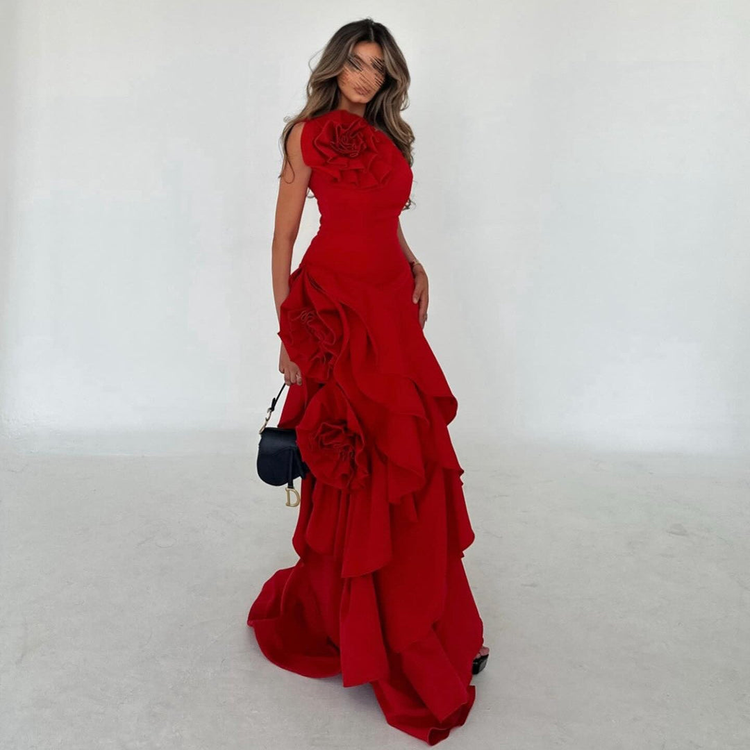 Elegant Wine Red Mermaid 3D Flowers Evening Dress SF029, Halter V-Neck / 10 Elegant Wine Red Mermaid 3D Flowers Evening Dress SF029, Halter V-Neck / 10