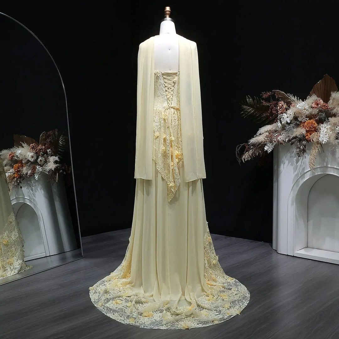 Elegant Yellow Floral Strapless with Train Evening Dress SS654-DreamyVow
