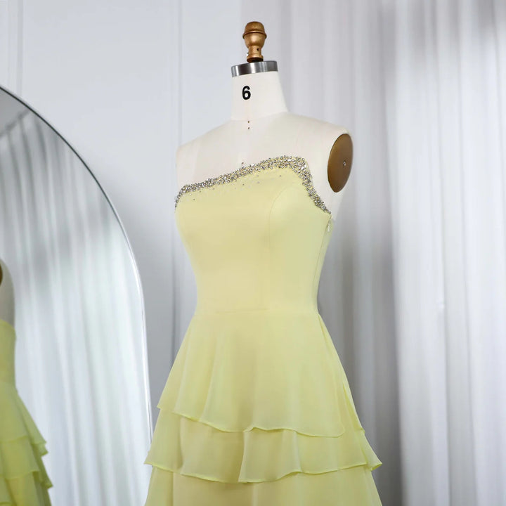 Elegant Yellow Strapless Ruffles Evening Dress SF256