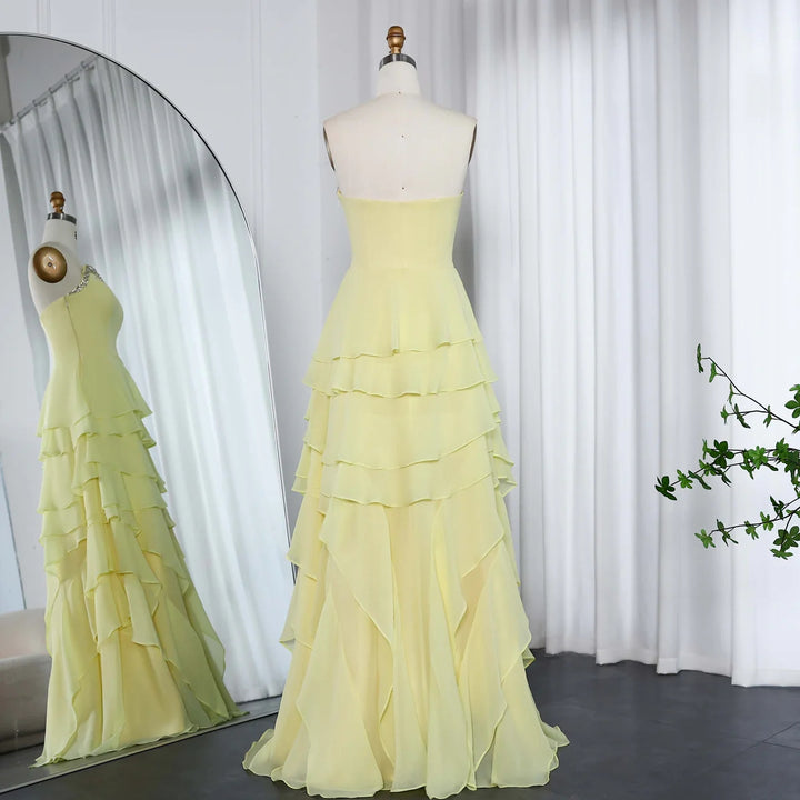 Elegant Yellow Strapless Ruffles Evening Dress SF256