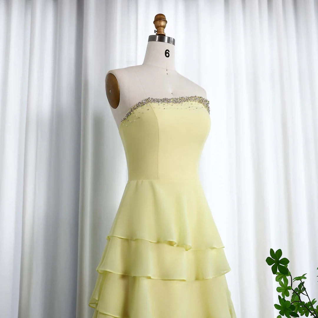 Elegant Yellow Strapless Ruffles Evening Dress SF256