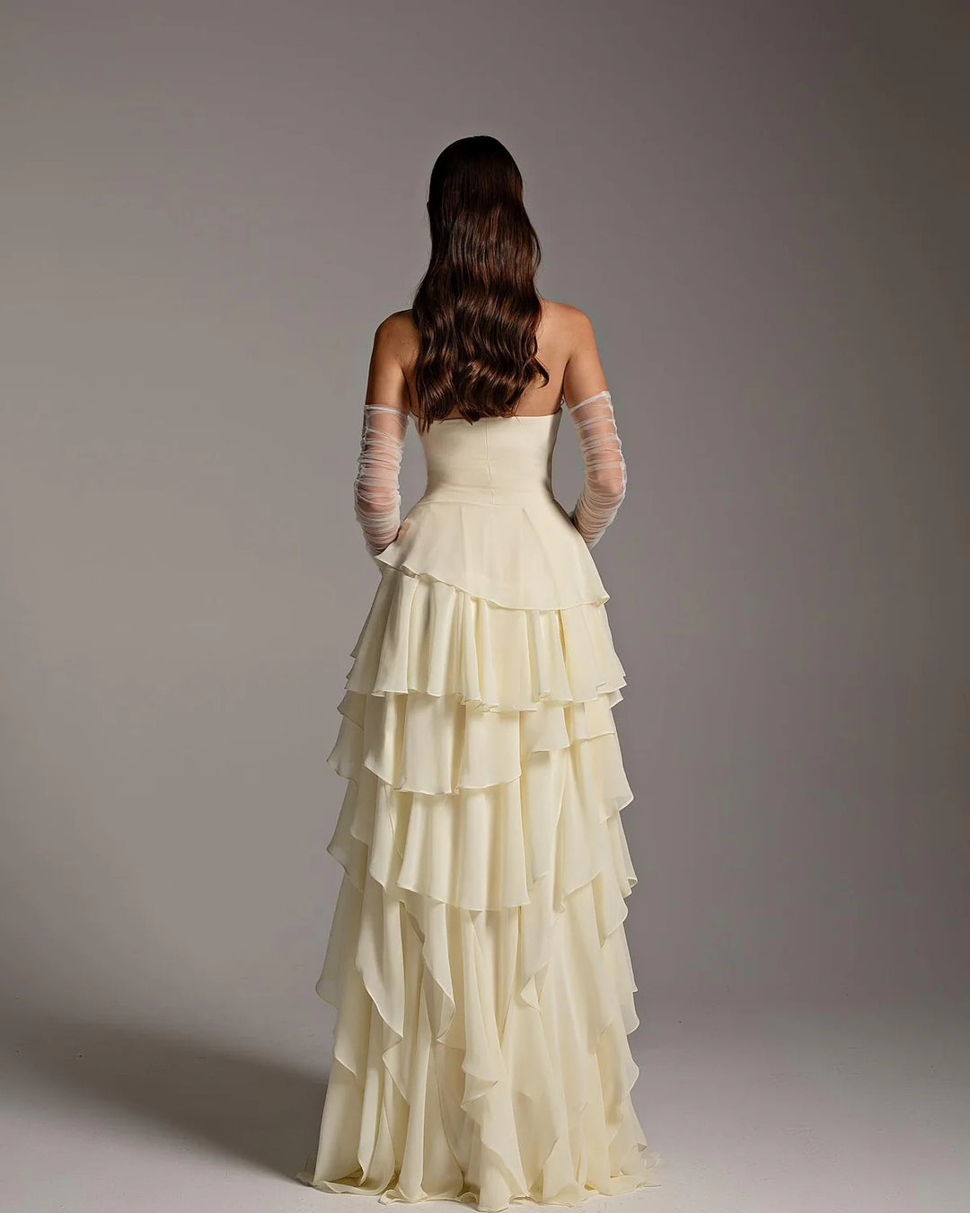 Elegant Yellow Strapless Ruffles Evening Dress SF256