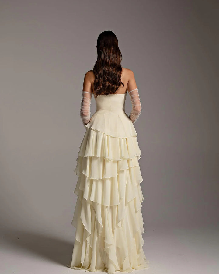 Elegant Yellow Strapless Ruffles Evening Dress SF256