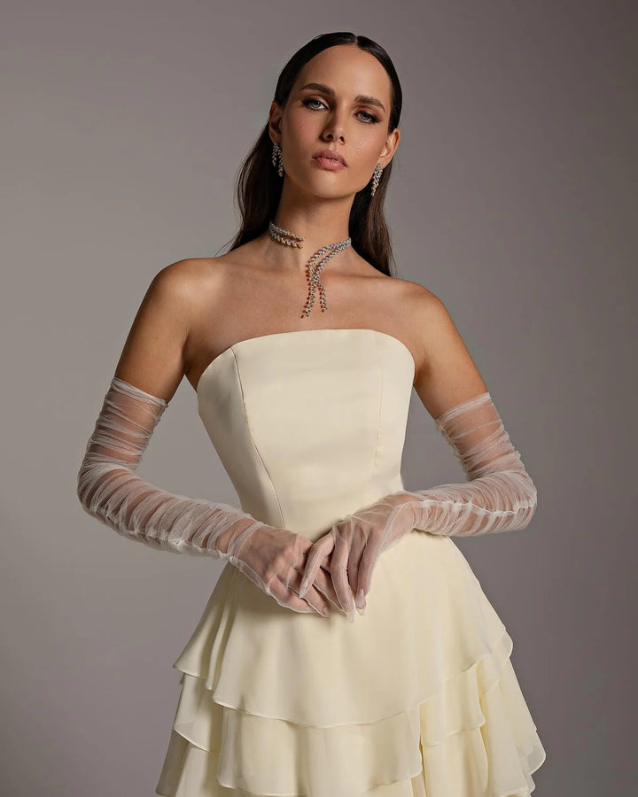 Elegant Yellow Strapless Ruffles Evening Dress SF256