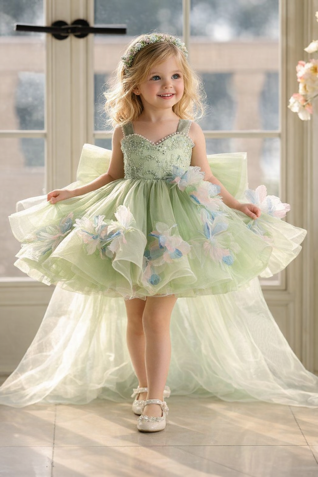 Sage Green 3D Floral Pageant Dress for Girls Toddler Princess Gown J873 Sage Green / child-2 Sage Green 3D Floral Pageant Dress for Girls Toddler Princess Gown J873 Sage Green / child-2