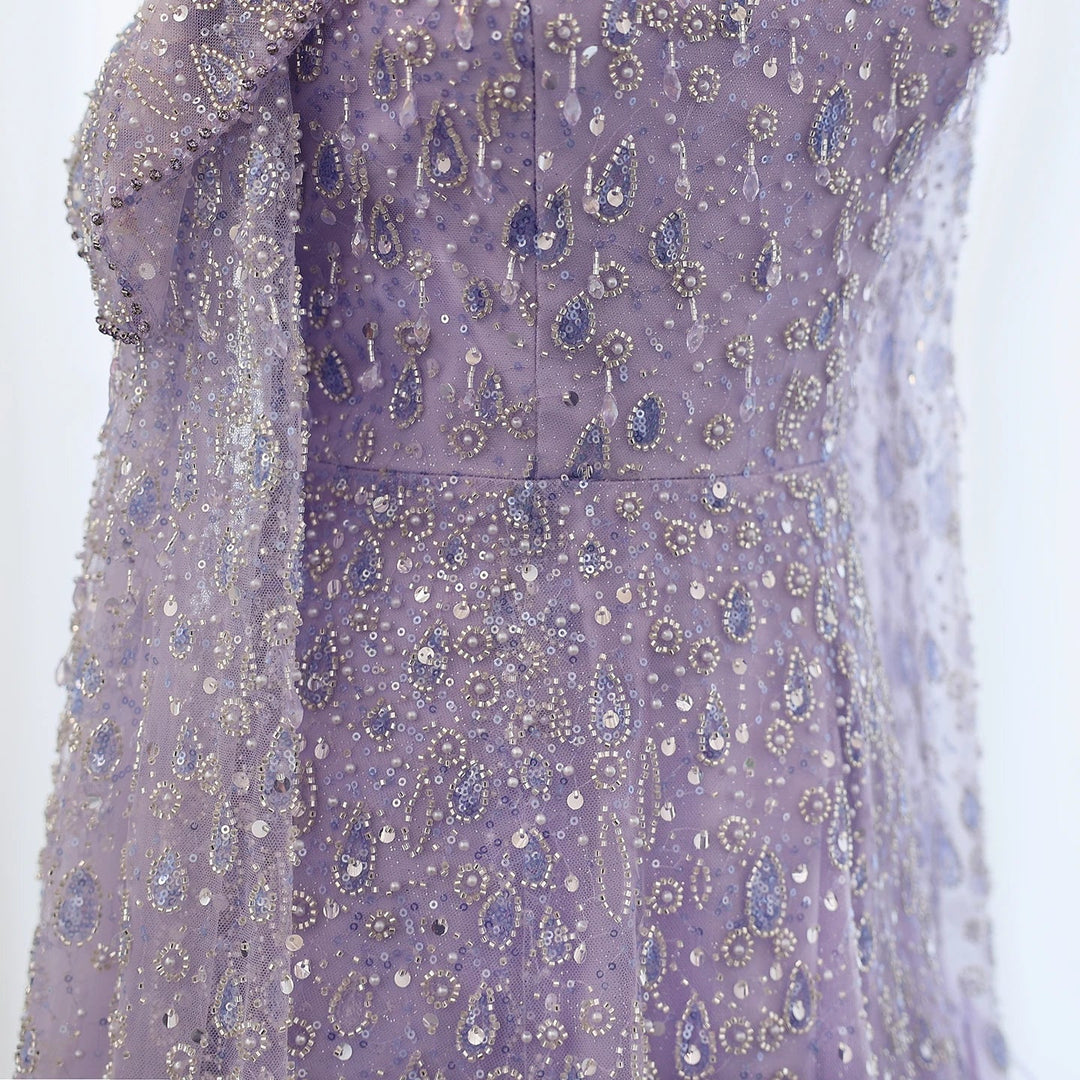 Feather One Shoulder Evening Dresses with Cape Sleeves SS438
