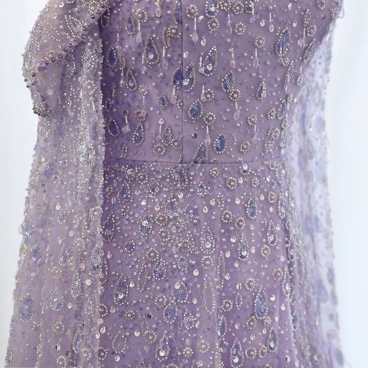 Feather One Shoulder Evening Dresses with Cape Sleeves SS438