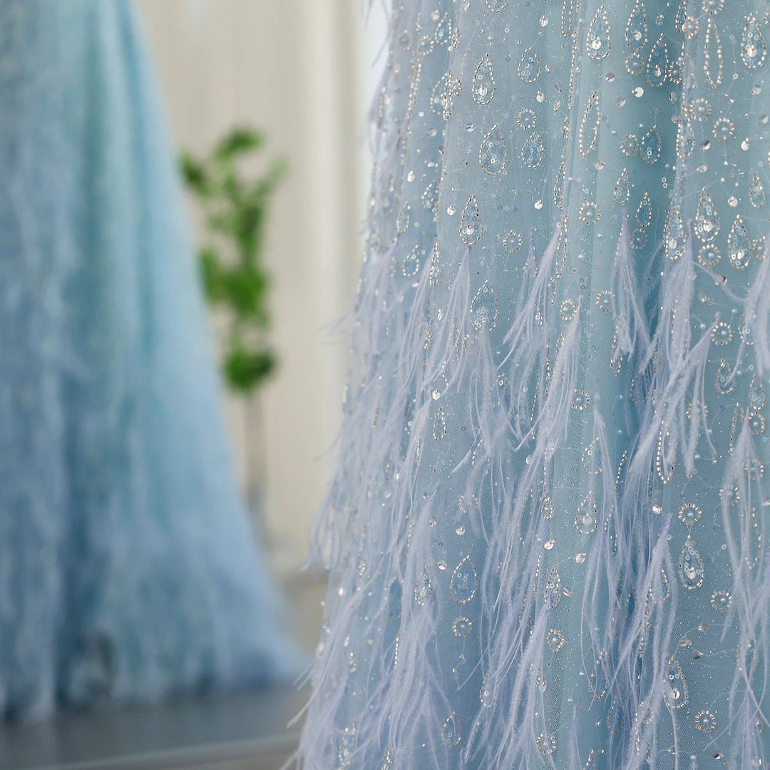 Feather One Shoulder Evening Dresses with Cape Sleeves SS438