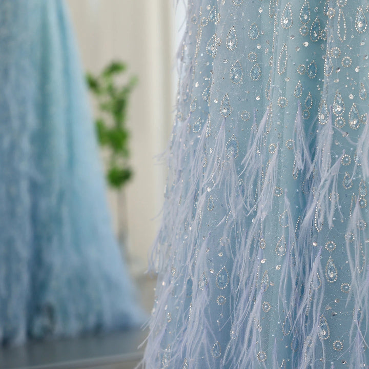 Feather One Shoulder Evening Dresses with Cape Sleeves SS438