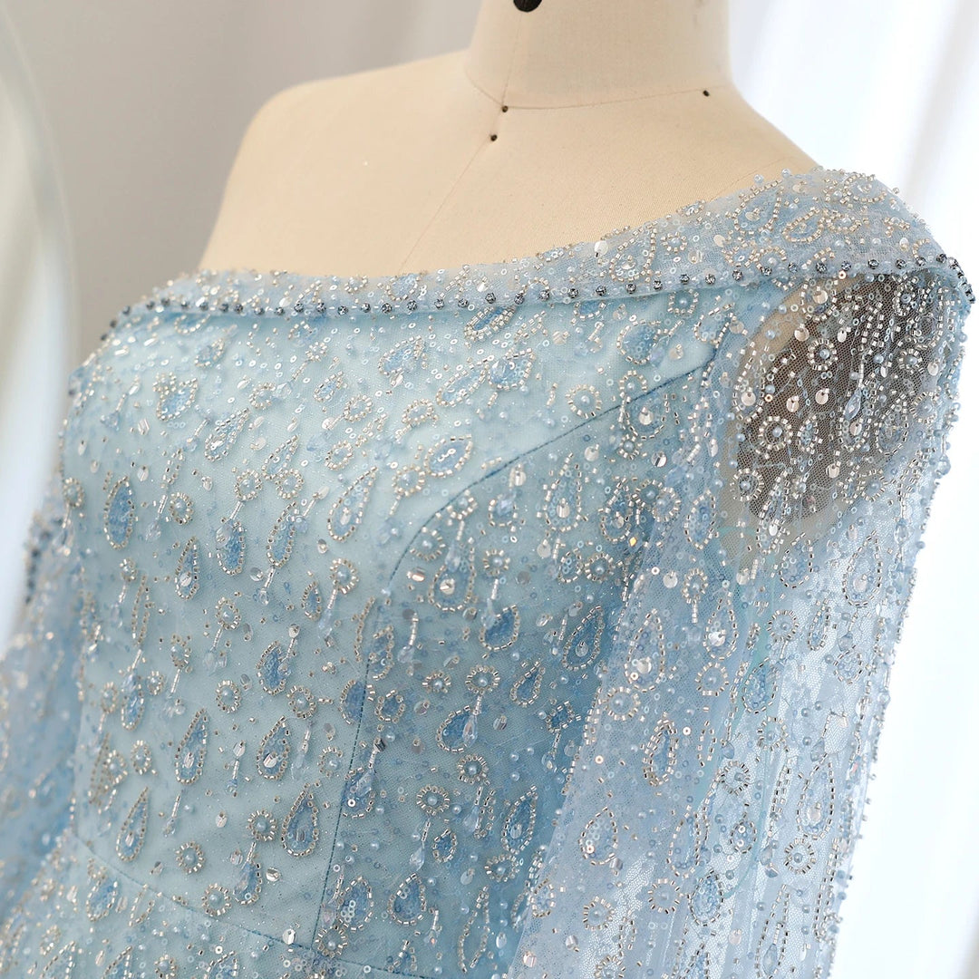 Feather One Shoulder Evening Dresses with Cape Sleeves SS438