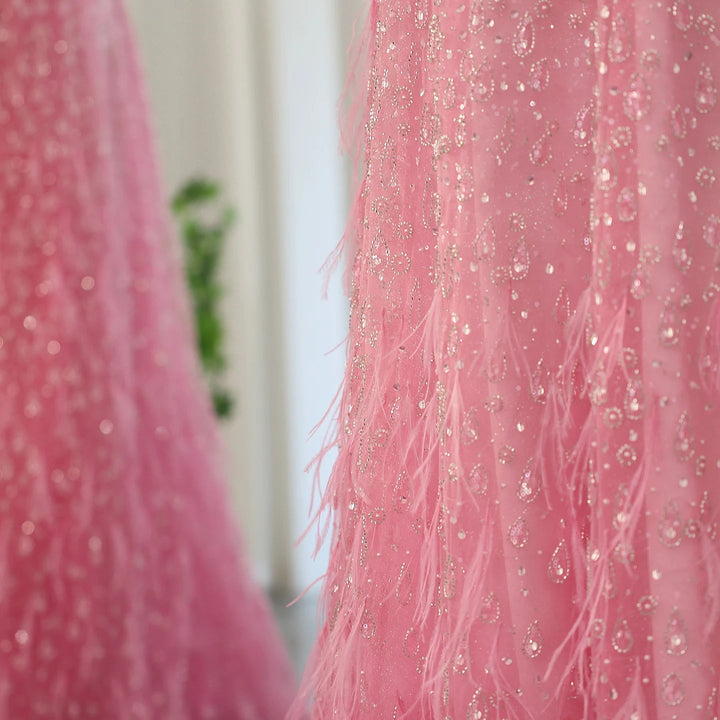 Feather One Shoulder Evening Dresses with Cape Sleeves SS438