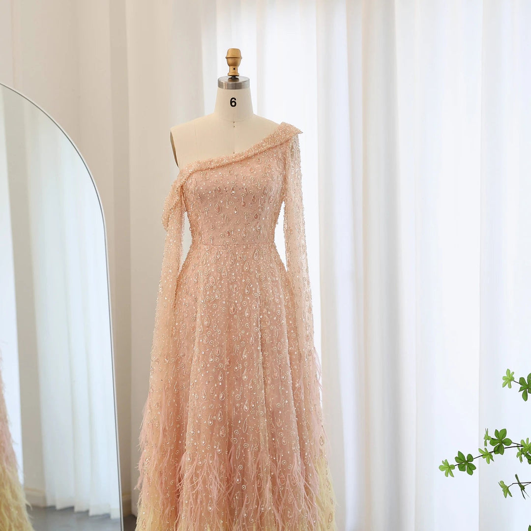 open lace back dress Unique One Shoulder Sati Beads Sheath Boho Wedding Dress Ivory Bridal Gown QW2356 Custom Size / Custom Color main image 0