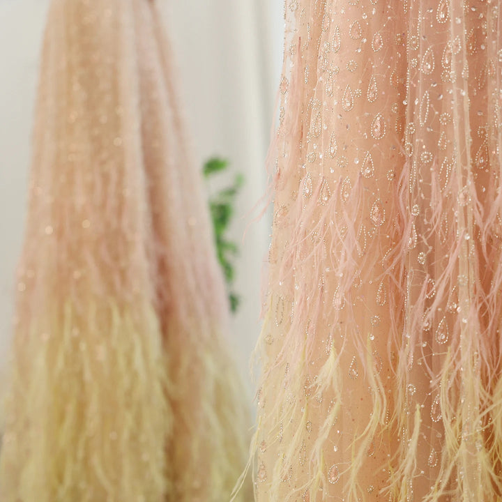 Feather One Shoulder Evening Dresses with Cape Sleeves SS438