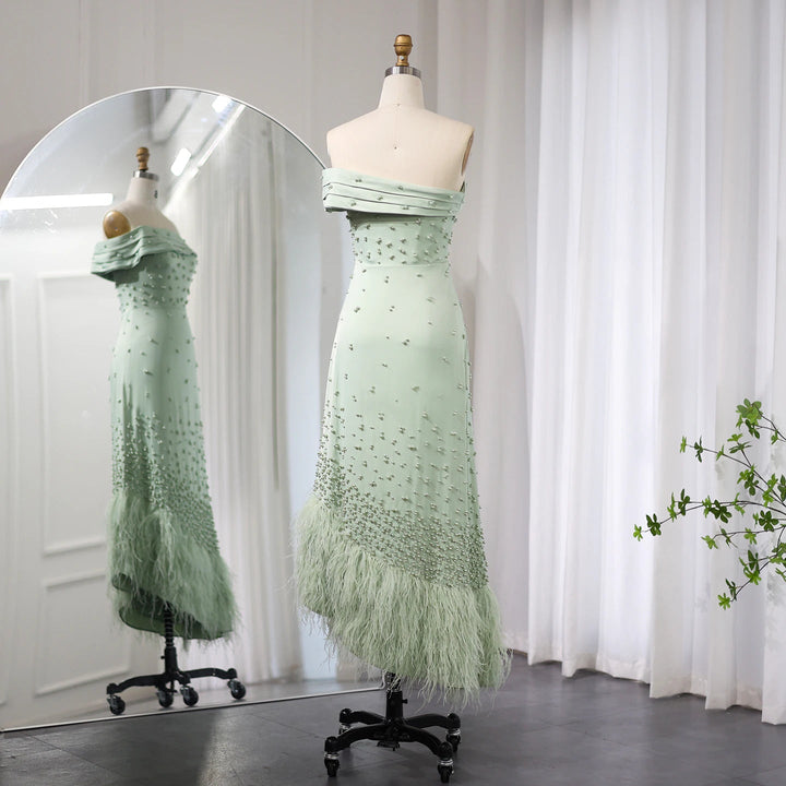 Feathers Dubai Pink Mermaid Evening Dress for Women Wedding SS388