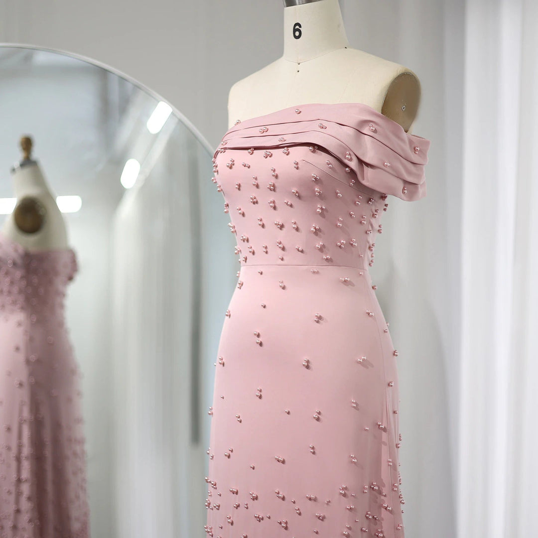 Feathers Dubai Pink Mermaid Evening Dress for Women Wedding SS388