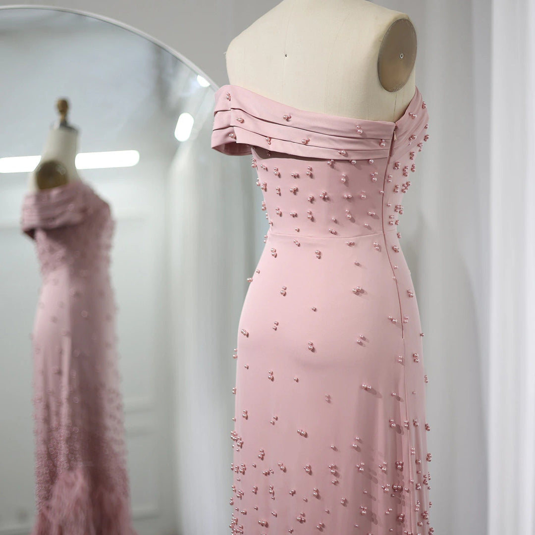 Feathers Dubai Pink Mermaid Evening Dress for Women Wedding SS388