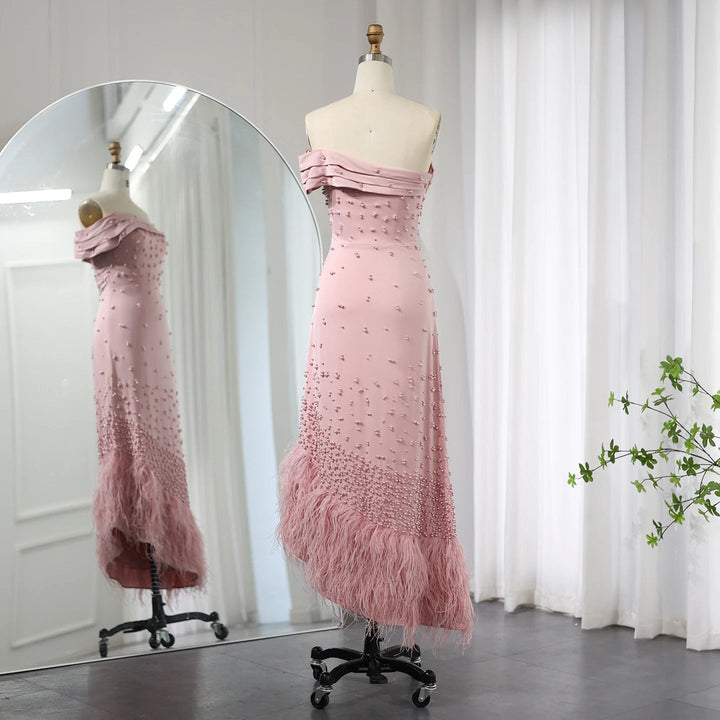 Feathers Dubai Pink Mermaid Evening Dress for Women Wedding SS388