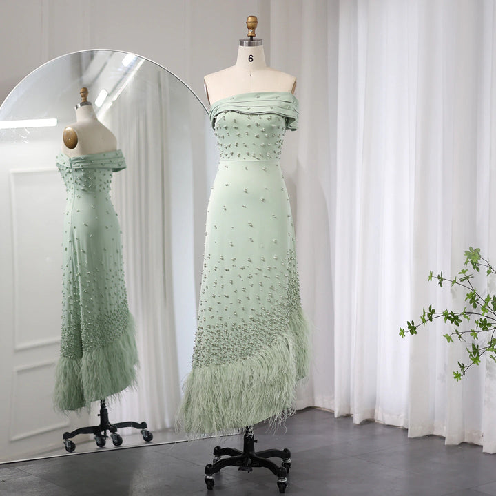 Feathers Dubai Pink Mermaid Evening Dress for Women Wedding SS388