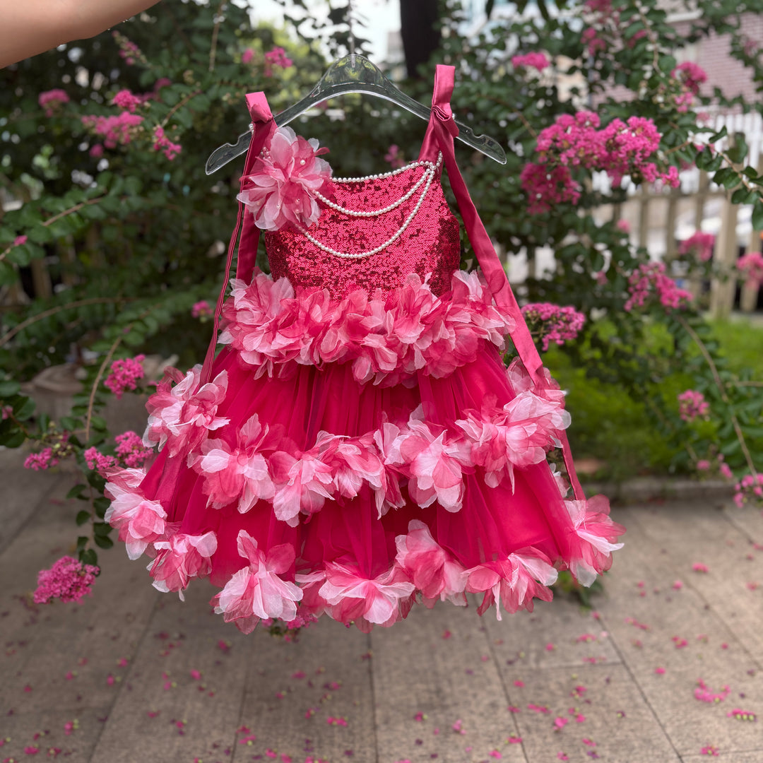 Luxury Knee Length Flower Girl Dress For Birthday Party Gown J428