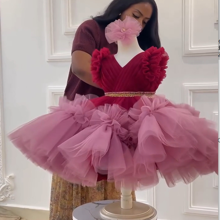 Elegant Fuchsia Flower Girl Dress for Wedding Party Puffy Tulle Princess Dress M013