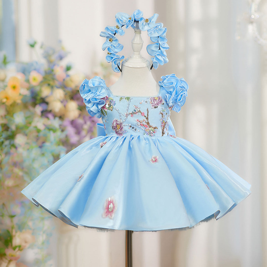 Pink Girl Dress 3D Flowers with Hairband for Kids J026