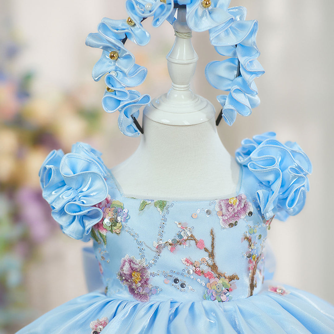 Pink Girl Dress 3D Flowers with Hairband for Kids J026