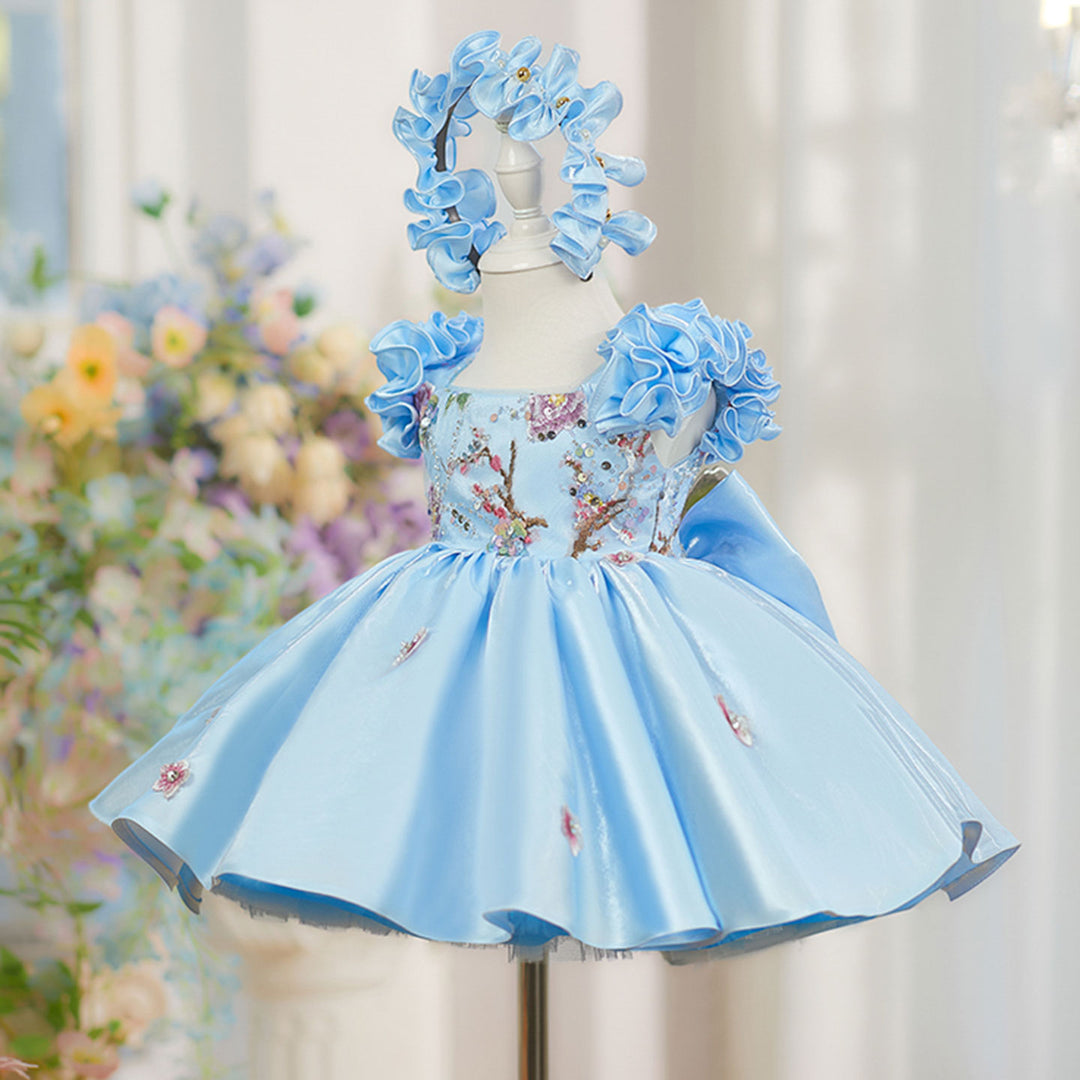 Pink Girl Dress 3D Flowers with Hairband for Kids J026