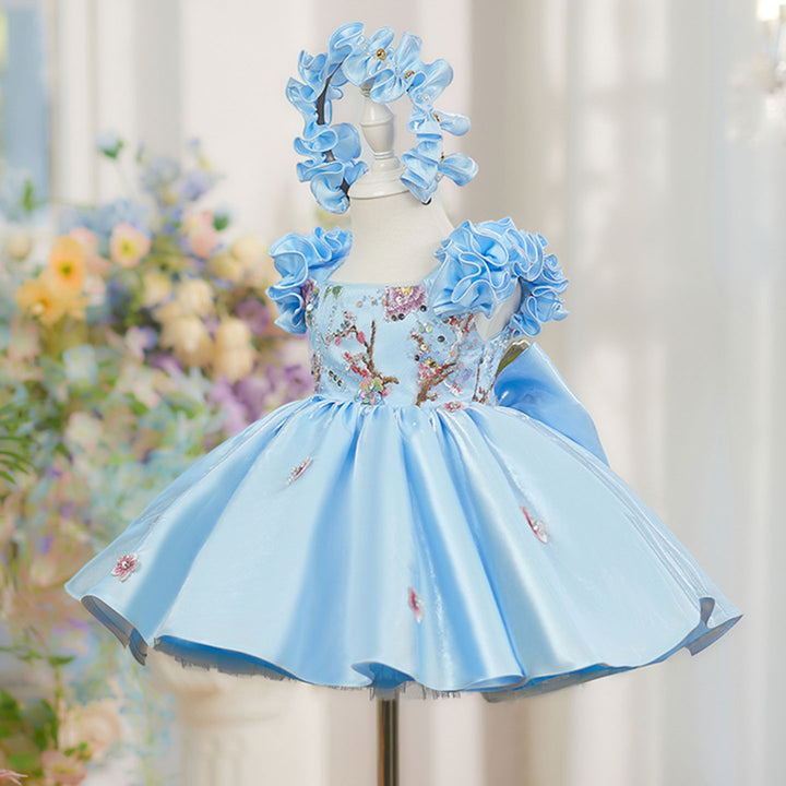 Pink Girl Dress 3D Flowers with Hairband for Kids J026