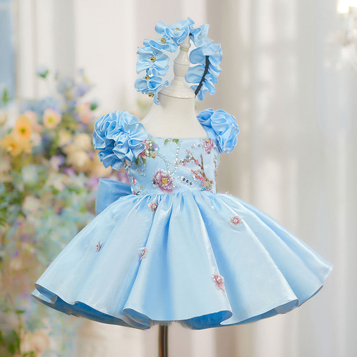 Pink Girl Dress 3D Flowers with Hairband for Kids J026