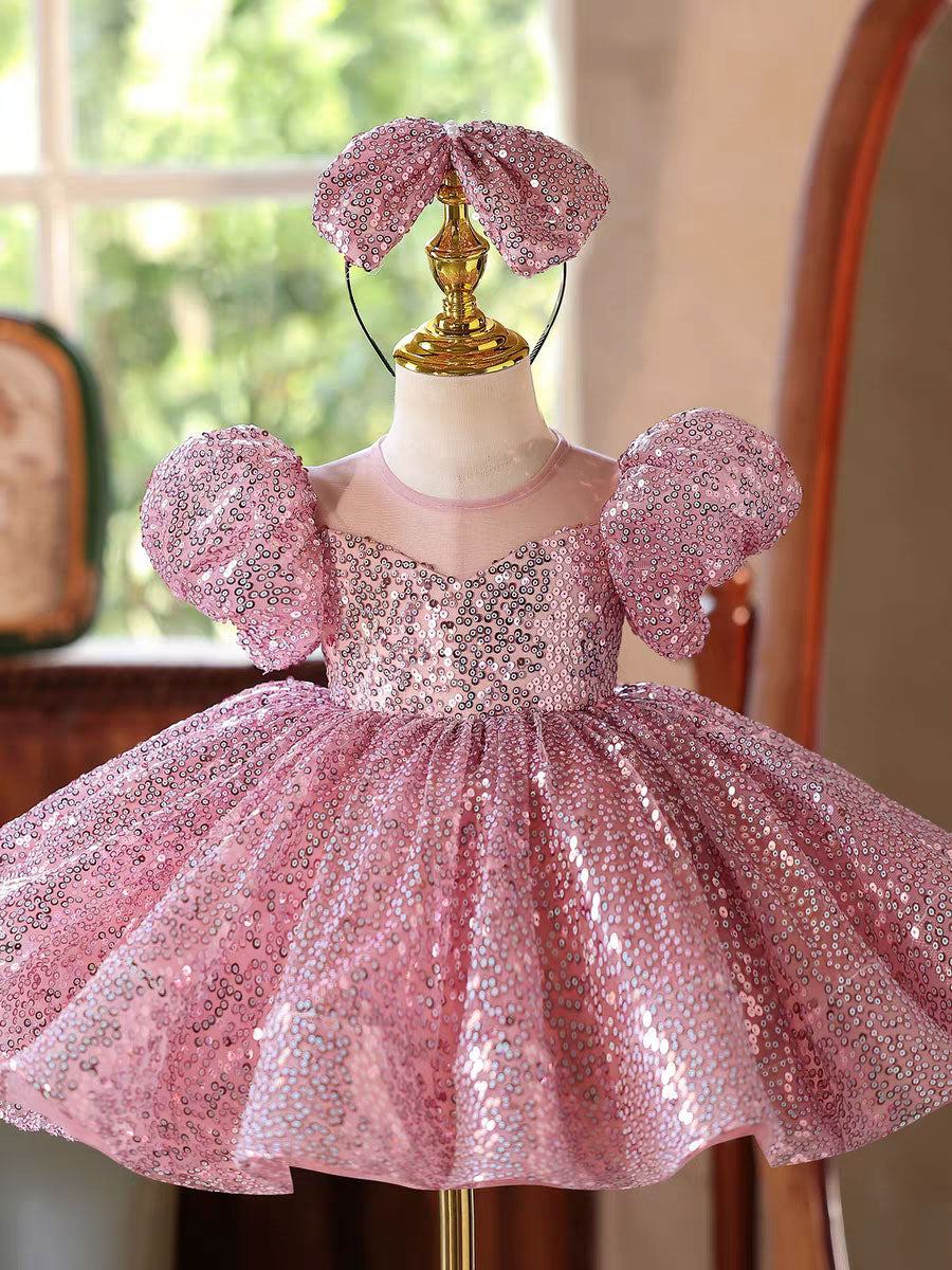 Sparkly Pink Sequin Flower Girl Dress Princess Birthday Party Gown D187 Sparkly Pink Sequin Flower Girl Dress Princess Birthday Party Gown D18 –  DreamyVow