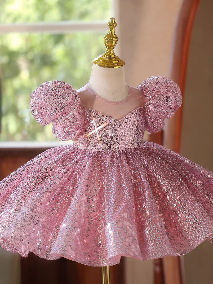 Sparkly Pink Sequin Flower Girl Dress Princess Birthday Party Gown D187 Pink / child-2