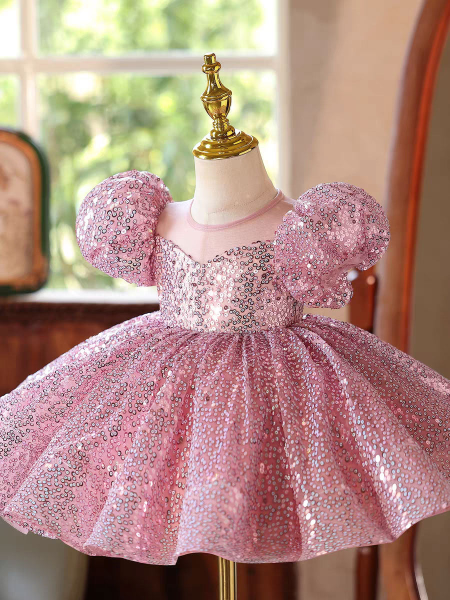 Sparkly Pink Sequin Flower Girl Dress Princess Birthday Party Gown D187 Pink / child-2