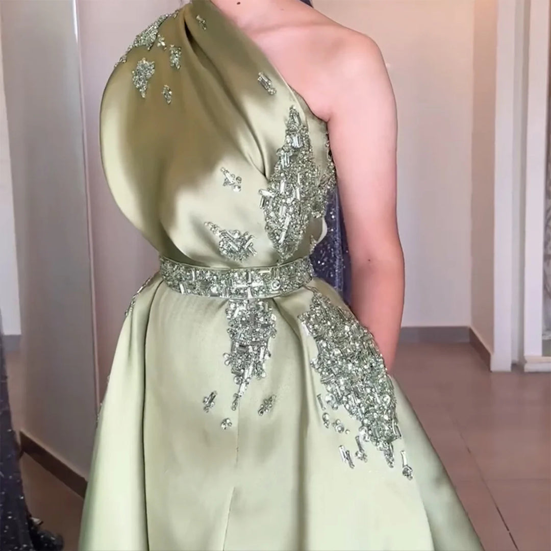 Glamorous Champagne Crystal with Overskirt Prom Dress SS599-DreamyVow