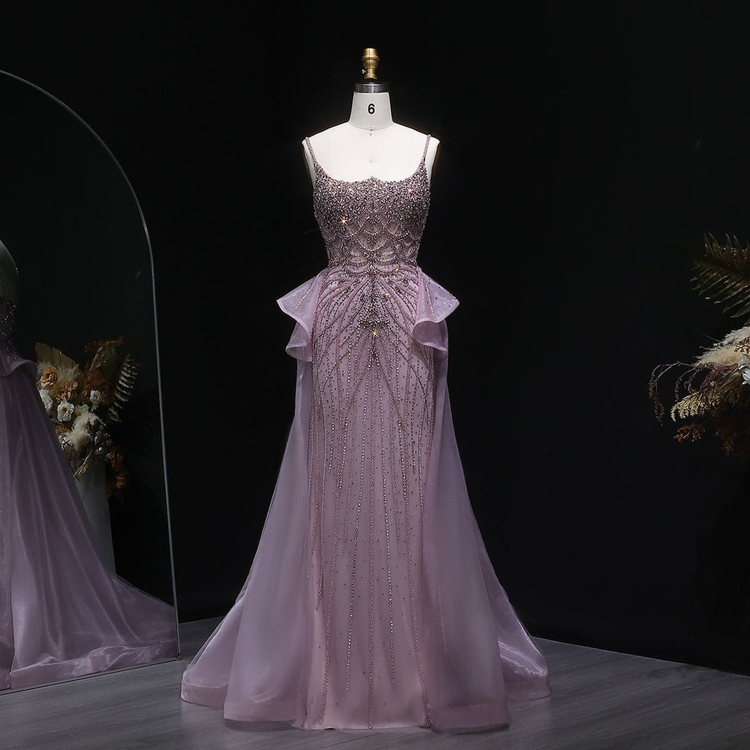 Glamorous Champagne Evening Dress with Layered Overskirt SS026