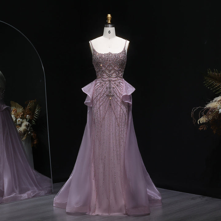 Glamorous Champagne Evening Dress with Layered Overskirt SS026