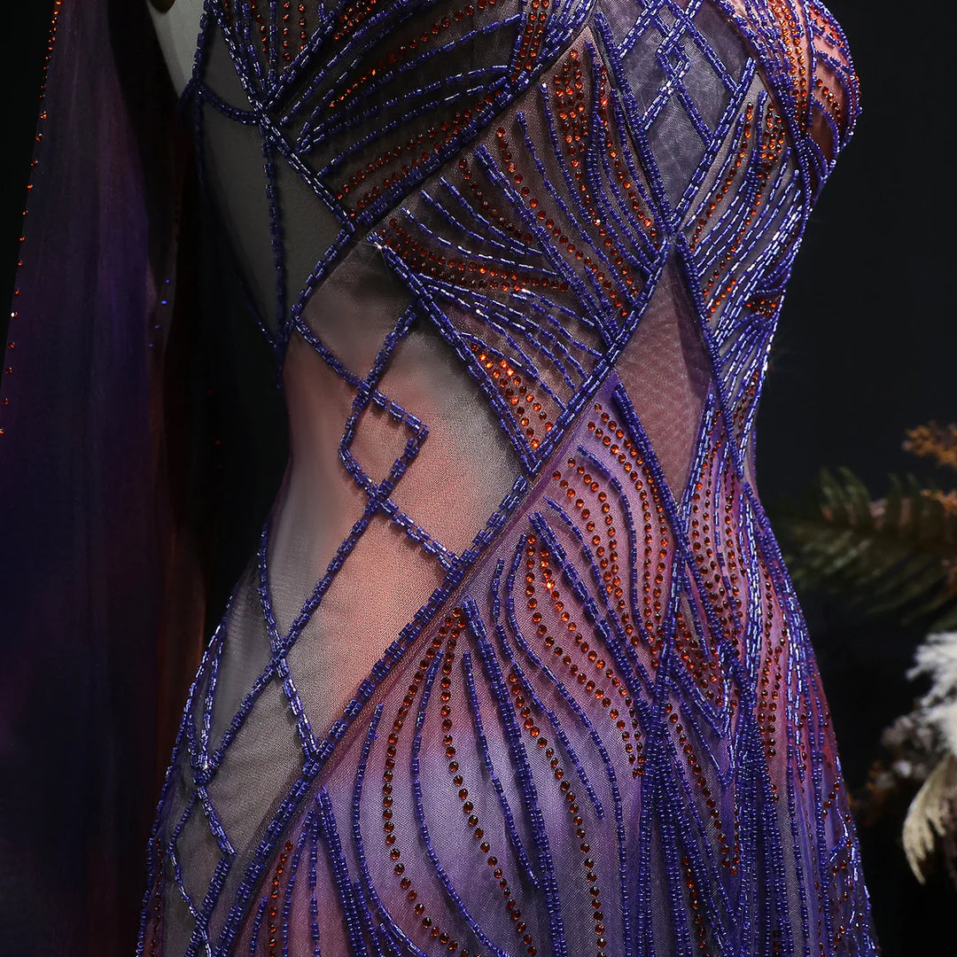 beaded see through dress Glamorous Crystal Beaded Prom Dress with Flowing Cape SS297 Same as Picture / 12