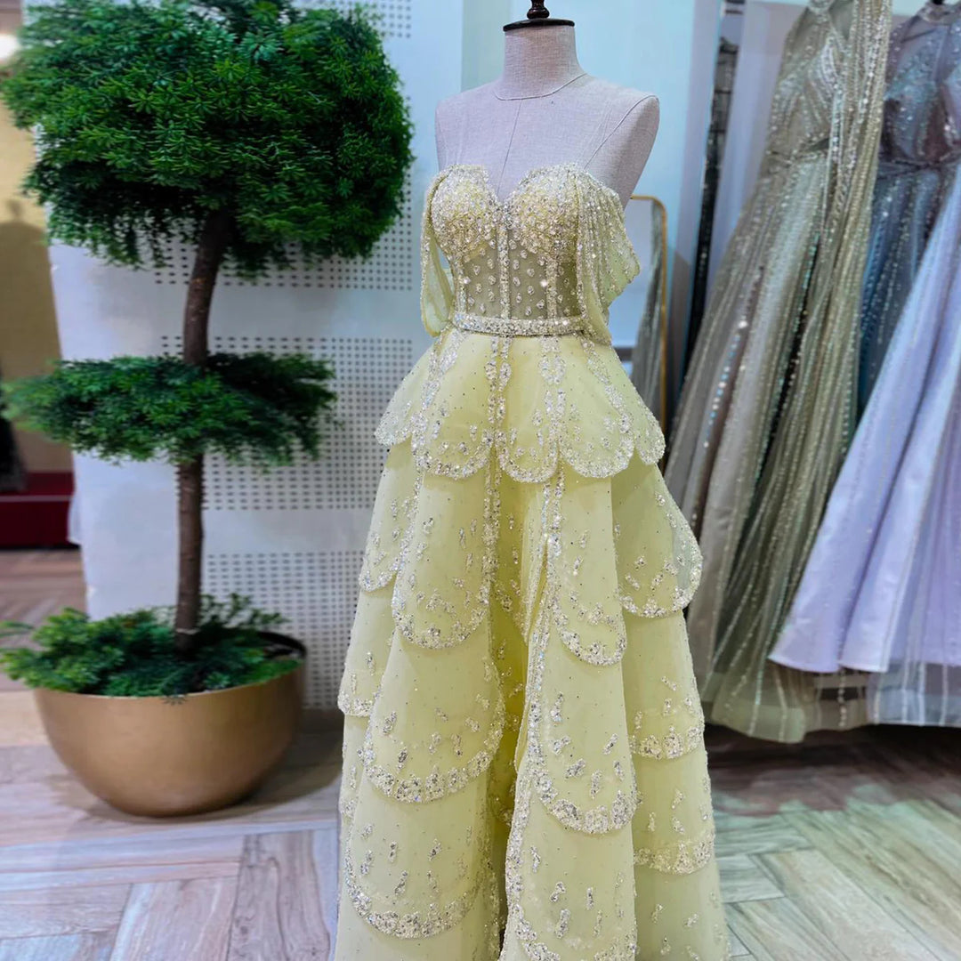 Glamorous Pink Strapless Sequin Layered Tulle Evening Dress SS612-DreamyVow