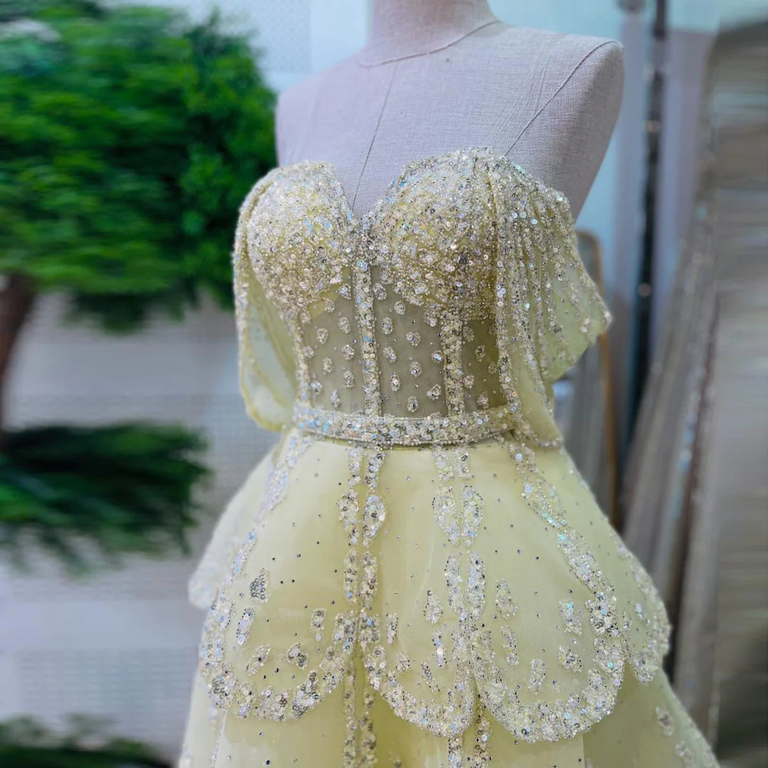 Glamorous Pink Strapless Sequin Layered Tulle Evening Dress SS612-DreamyVow