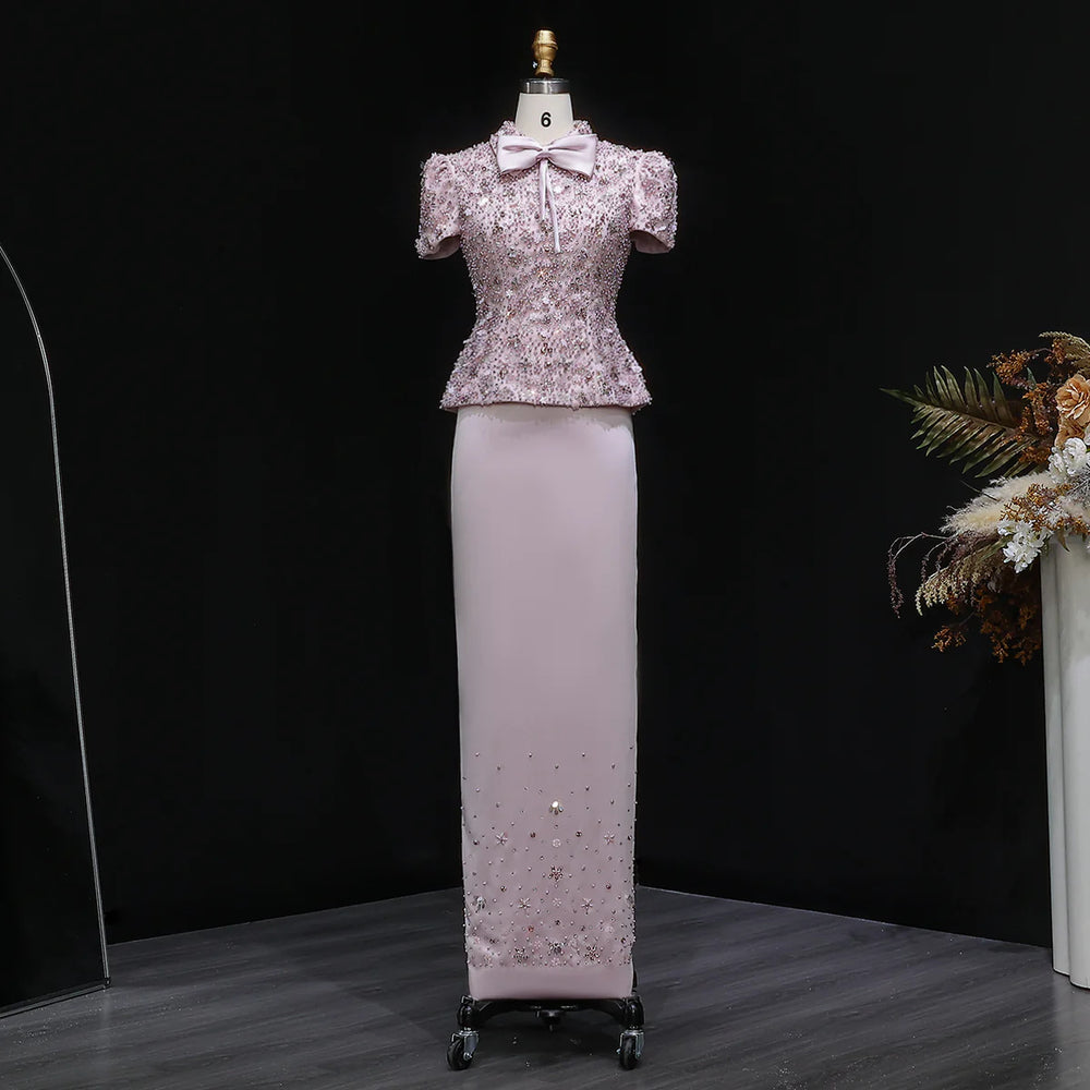 Glamorous Pink Two Piece Evening Dress with Sparkling Sequins SS547-DreamyVow