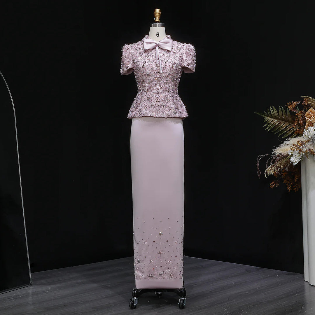 Glamorous Pink Two Piece Evening Dress with Sparkling Sequins SS547-DreamyVow
