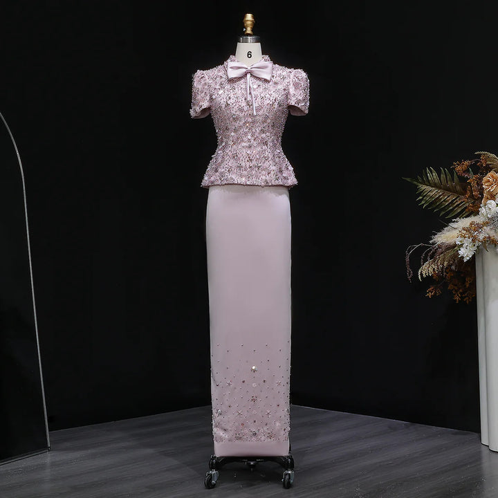 Glamorous Pink Two Piece Evening Dress with Sparkling Sequins SS547-DreamyVow