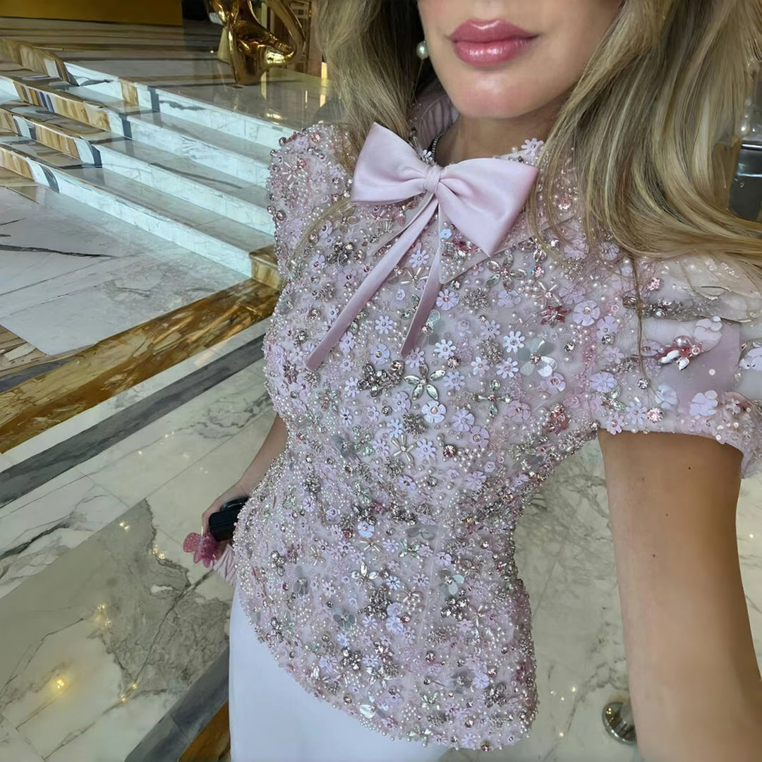 Glamorous Pink Two Piece Evening Dress with Sparkling Sequins SS547-DreamyVow