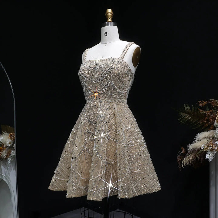 Glamorous Silver Beaded Short Party Prom Dress SS649-DreamyVow