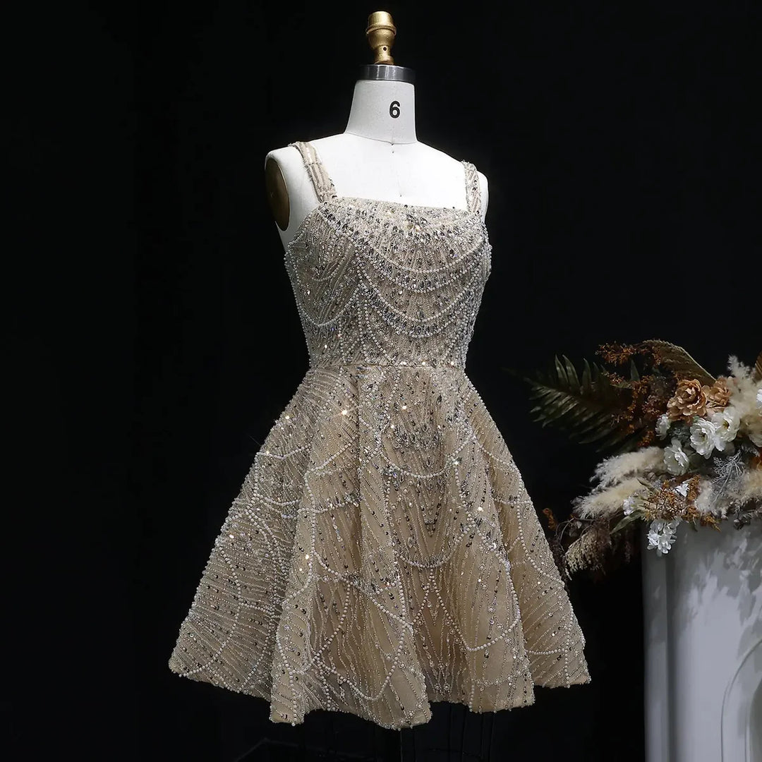 Glamorous Silver Beaded Short Party Prom Dress SS649-DreamyVow