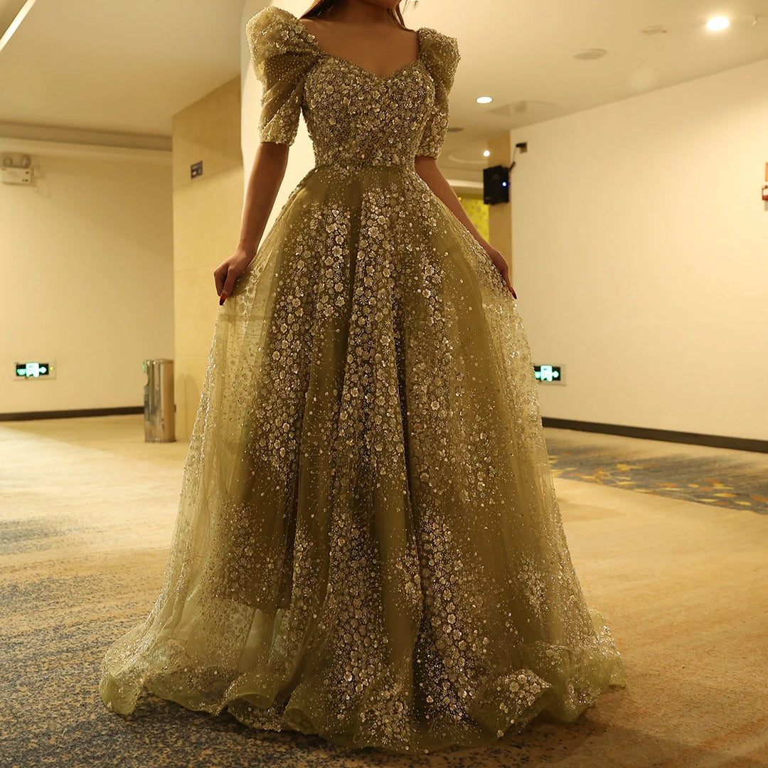 Glitter Lime Green Luxury Dubai Evening Dress Engagement Arabic SS155 Green / 22 Glitter Lime Green Luxury Dubai Evening Dress Engagement Arabic SS155 Green / 22