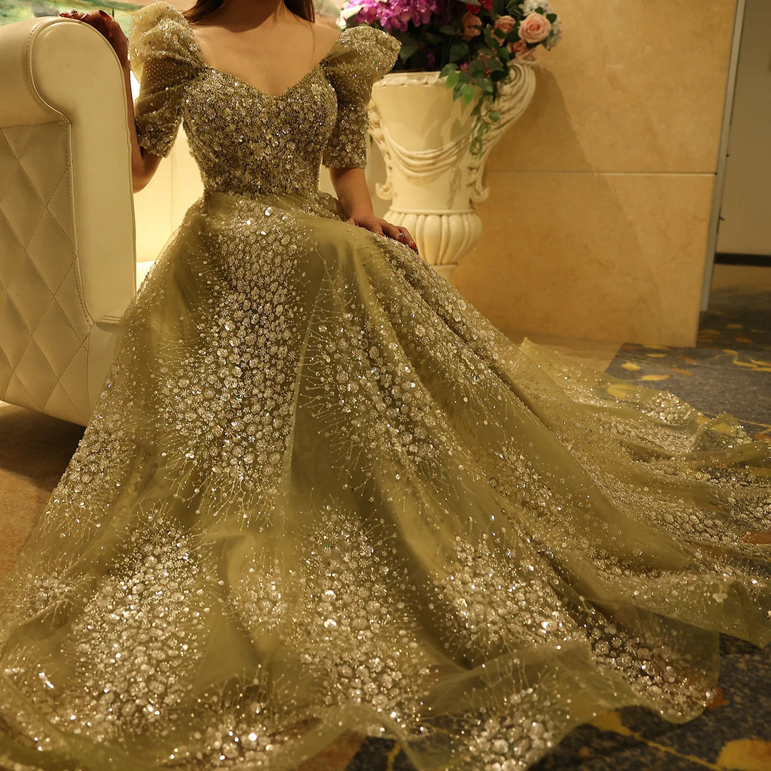 Glitter Lime Green Luxury Dubai Evening Dress Engagement Arabic SS155 DreamyVow Glitter Lime Green Luxury Dubai Evening Dress Engagement Arabic SS155 DreamyVow